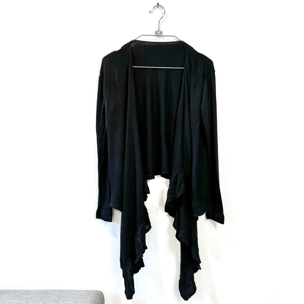 🛍️4 for 20$ / Ruffle Edge Light Sweater Cardigan / Black / S